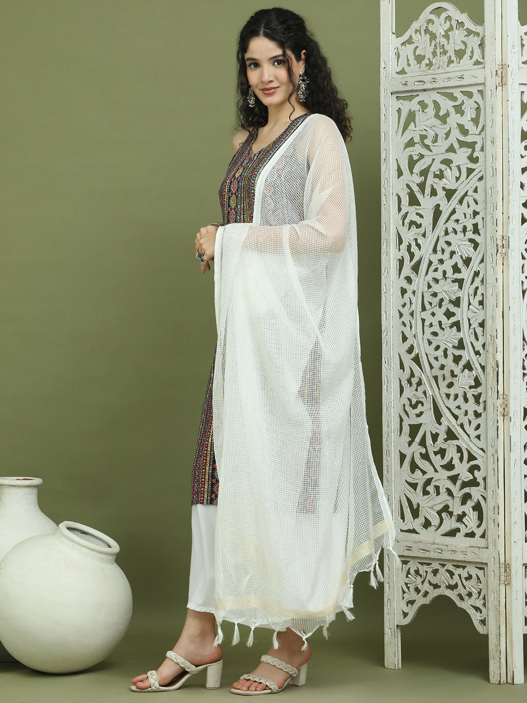 Foil Printed Rayon Kurta Palazzos With Dupatta ( JOKPL 2137W D31W 1574 Navy )