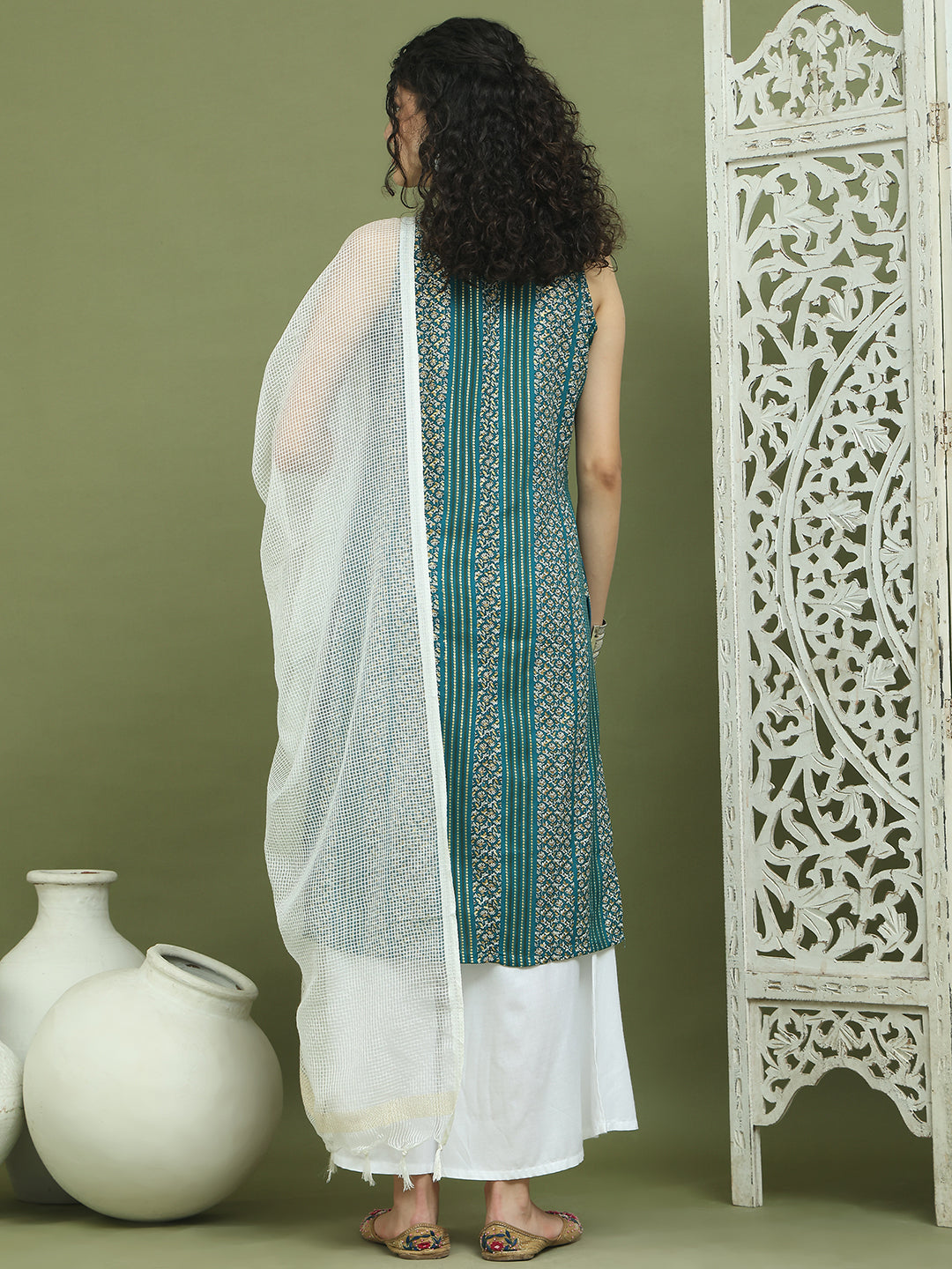 Foil Printed Rayon Kurta Palazzos & Dupatta for Women ( JOKPL 2137W D31W 1575 Blue )