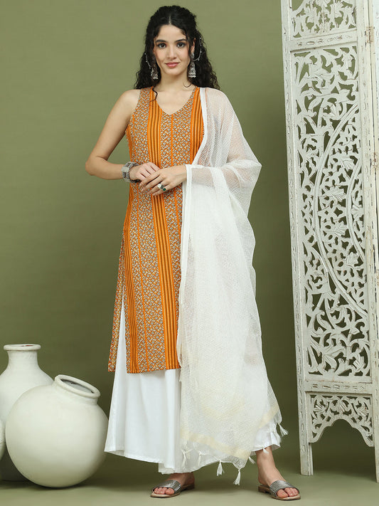Foil Printed Rayon Kurta Palazzos & Dupatta for Women ( JOKPL 2137W D31W 1575 Yellow )