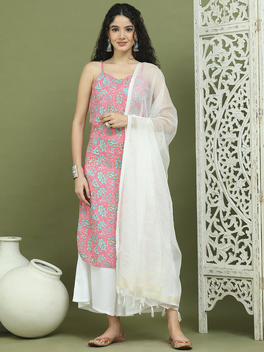 Floral Printed Rayon Kurta Palazzos with Dupatta ( JOKPL 2137W D31W 1578 Pink )