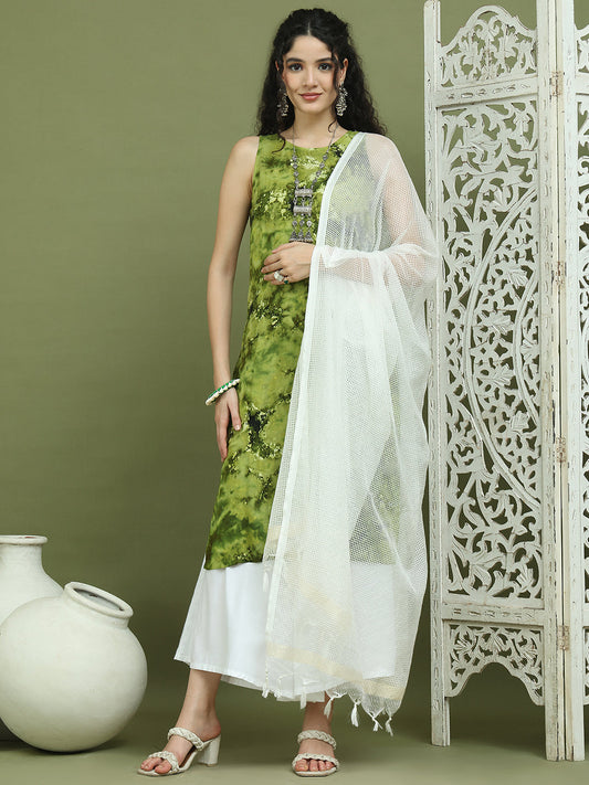 Printed Rayon Kurta Palazzo & Dupatta ( JOKPL 2137W D31W 1580 Olive )