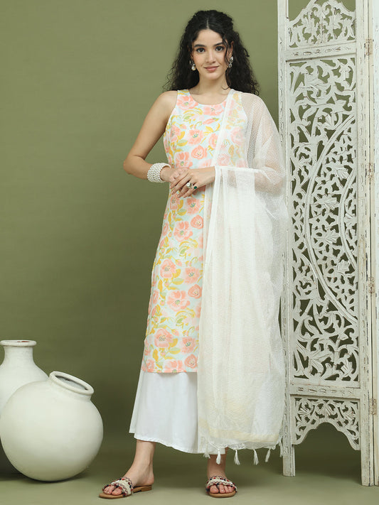 Printed Rayon Kurta Palazzo & Dupatta ( JOKPL 2137W D31W 1580 Sky )