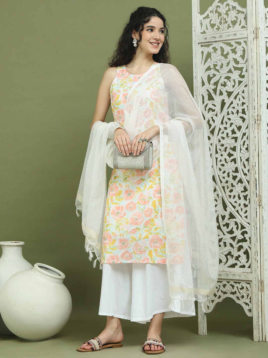 Printed Rayon Kurta Palazzo & Dupatta ( JOKPL 2137W D31W 1580 Sky )