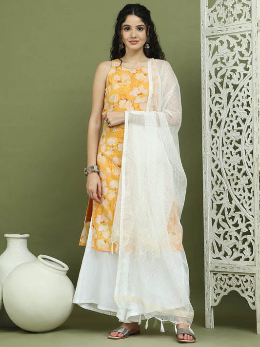 Printed Rayon Kurta Palazzo & Dupatta ( JOKPL 2137W D31W 1580 Yellow )