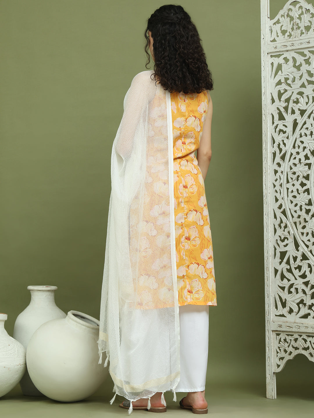 Printed Rayon Kurta Palazzo & Dupatta ( JOKPL 2137W D31W 1580 Yellow )