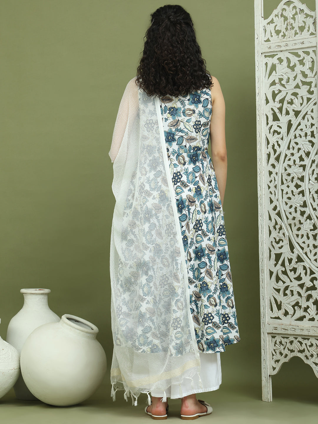 Foil Printed flared kurta pallazos With Dupatta ( JOKPL 2137W D31W 1581 Navy )