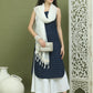 Screen Printed Pure Cotton Kurta Palazzos with Dupatta ( JOKPL 2137W D31W 1582 Navy )
