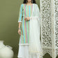 Lace Work, Woven Design straight Kurta Palazzo Dupatta Set ( JOKPL 2137W D31W 1589 Green )