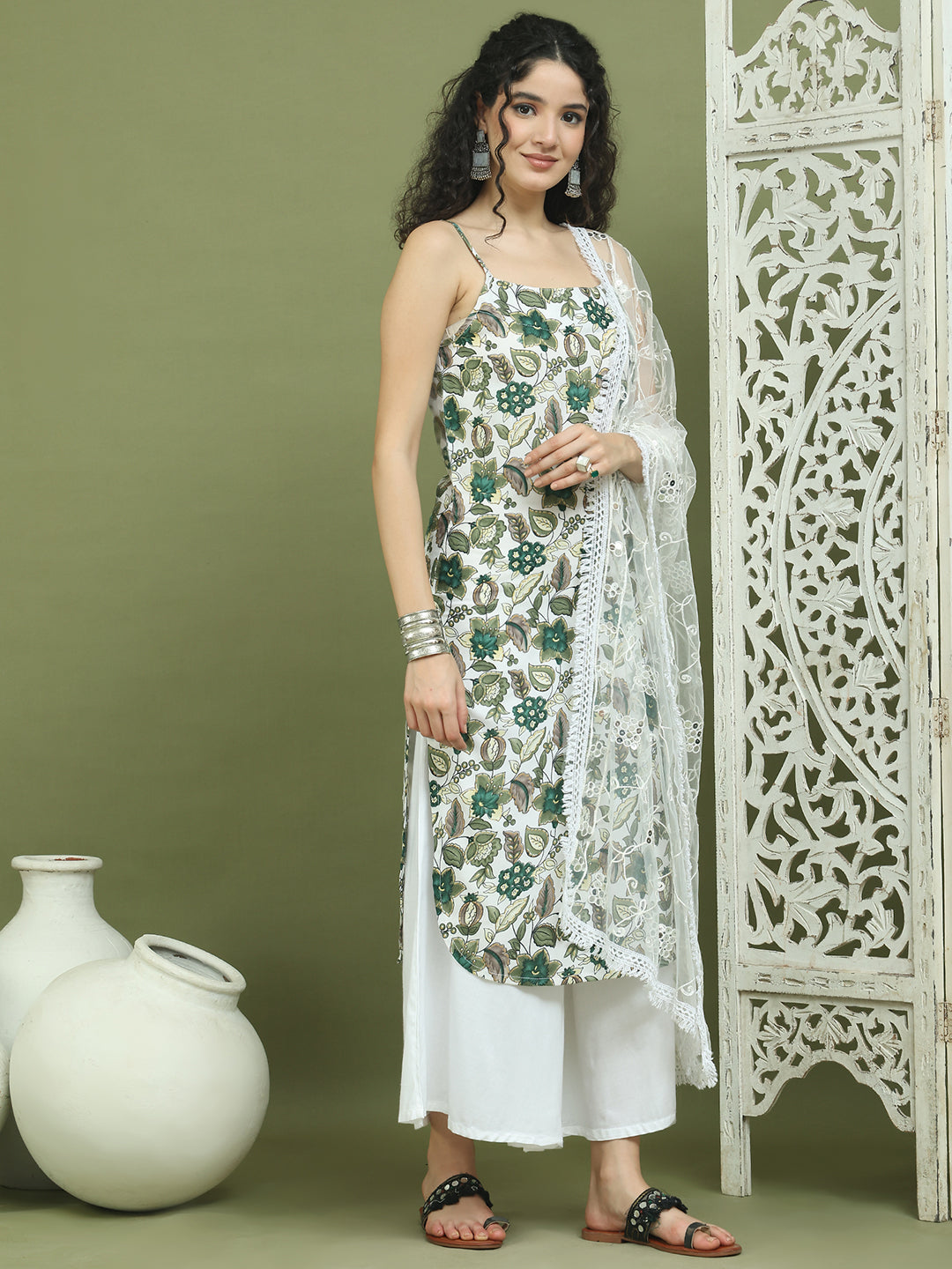 Foil Printed Rayon Kurta Palazzos With Dupatta ( JOKPL 2137W D67W 1573 Green )