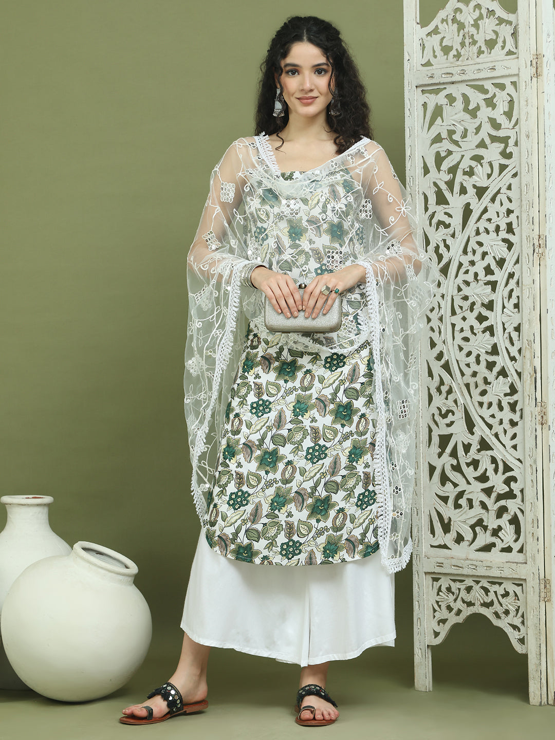 Foil Printed Rayon Kurta Palazzos With Dupatta ( JOKPL 2137W D67W 1573 Green )