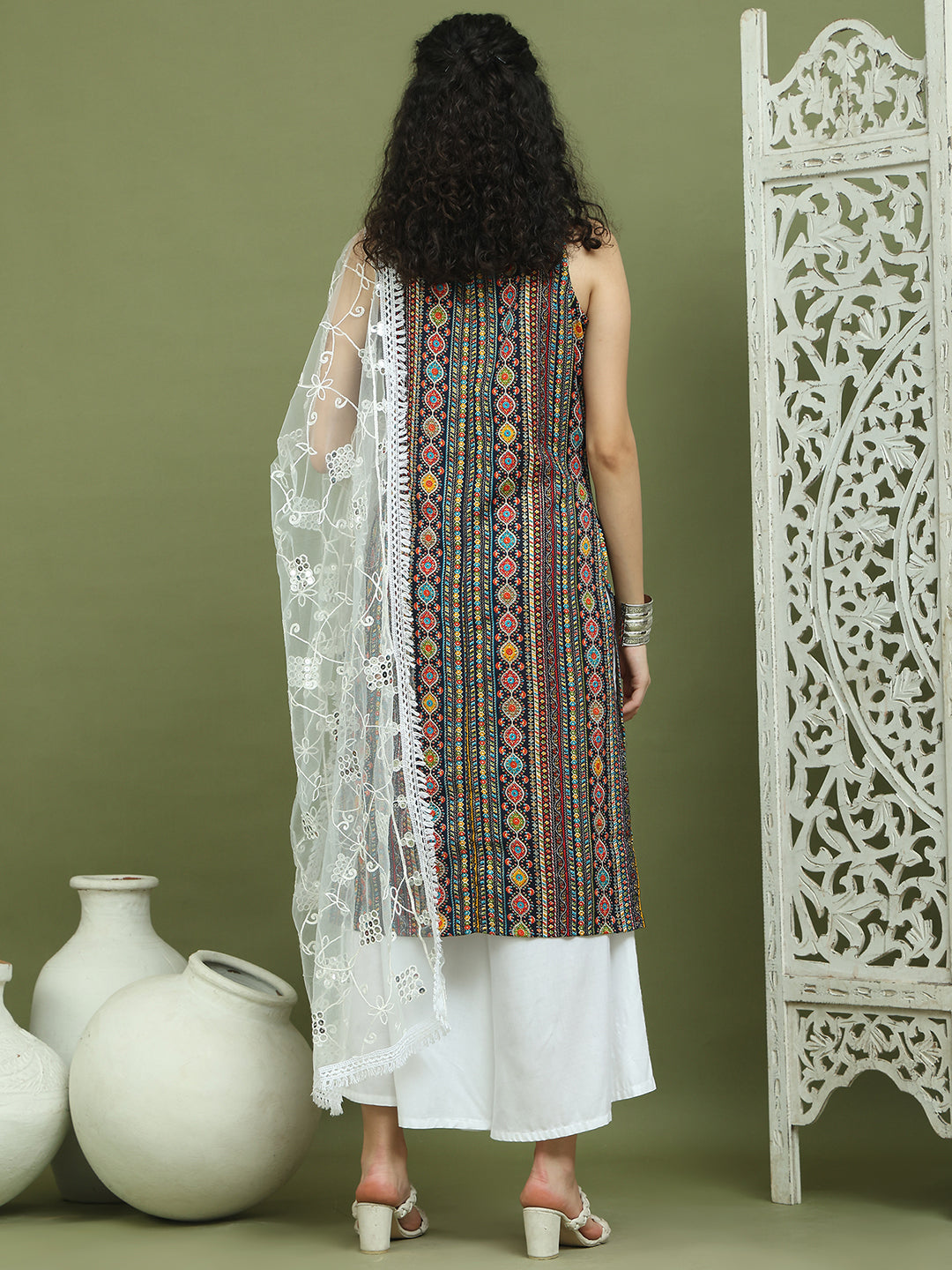 Foil Printed Rayon Kurta Palazzos With Dupatta ( JOKPL 2137W D67W 1574 Navy )