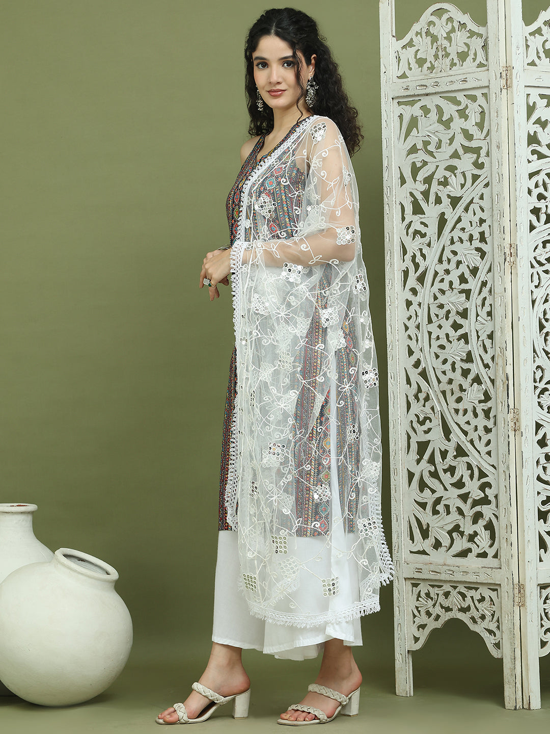 Foil Printed Rayon Kurta Palazzos With Dupatta ( JOKPL 2137W D67W 1574 Navy )