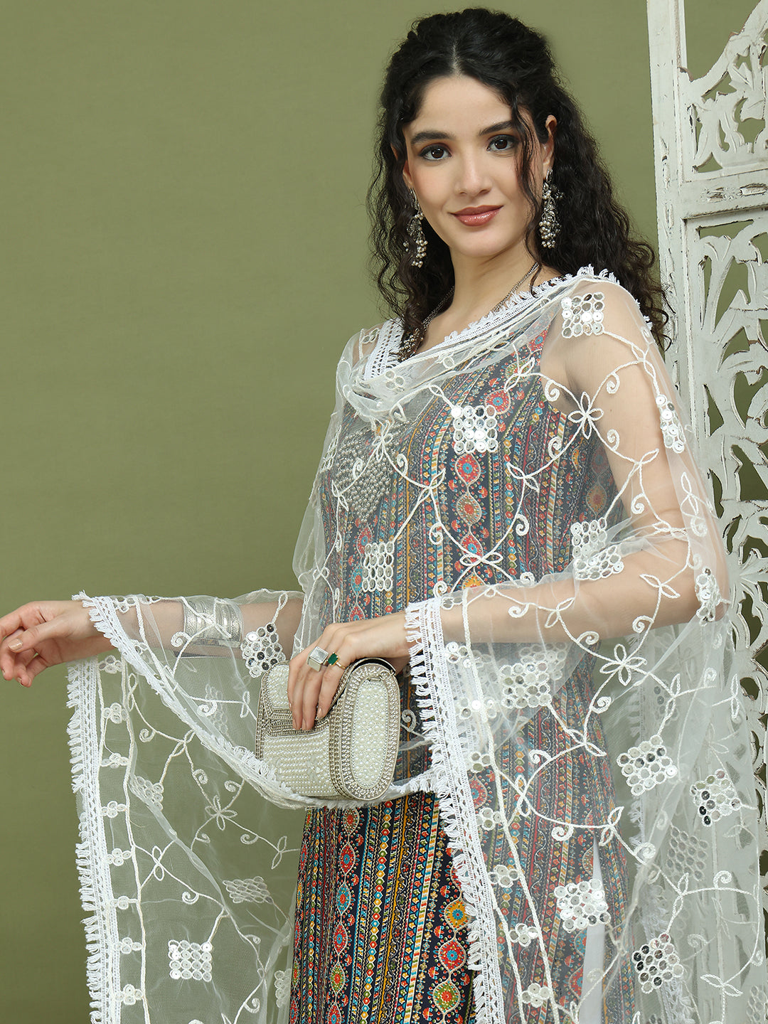 Foil Printed Rayon Kurta Palazzos With Dupatta ( JOKPL 2137W D67W 1574 Navy )