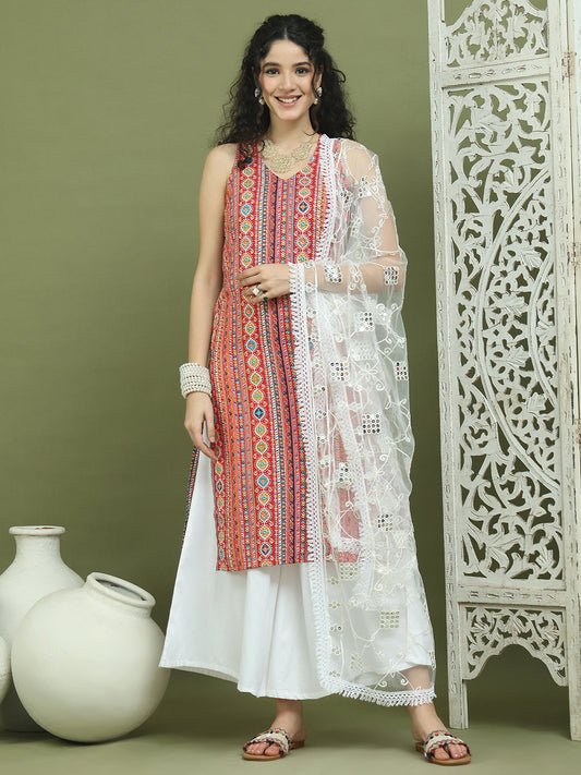 Foil Printed Rayon Kurta Palazzos With Dupatta ( JOKPL 2137W D67W 1574 Red )
