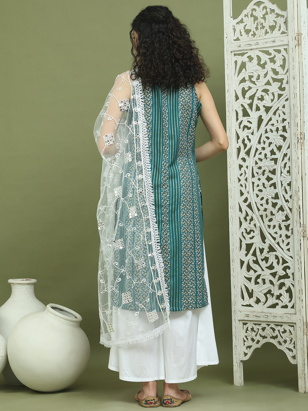 Foil Printed Rayon Kurta Palazzos & Dupatta for Women ( JOKPL 2137W D67W 1575 Blue )