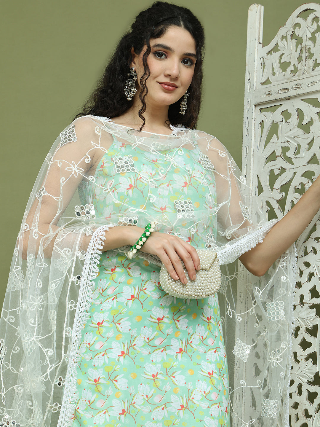 Floral Printed Rayon Kurta Palazzos with Dupatta ( JOKPL 2137W D67W 1578 Green )