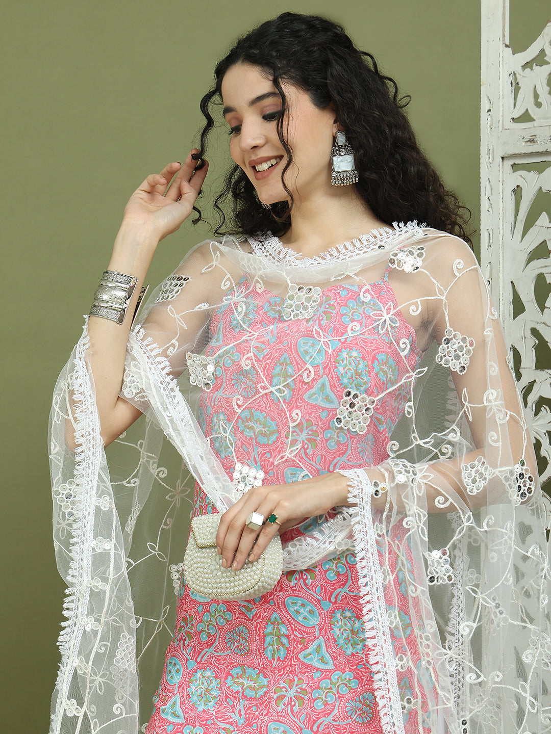 Floral Printed Rayon Kurta Palazzos with Dupatta ( JOKPL 2137W D67W 1578 Pink )