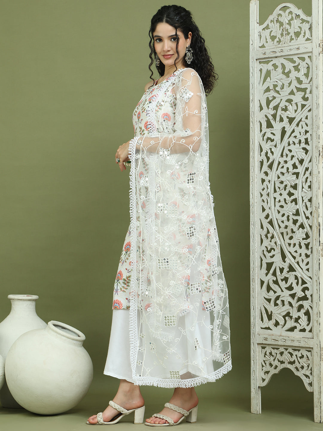 Printed Rayon Kurta Palazzo & Dupatta ( JOKPL 2137W D67W 1580 Ivory )