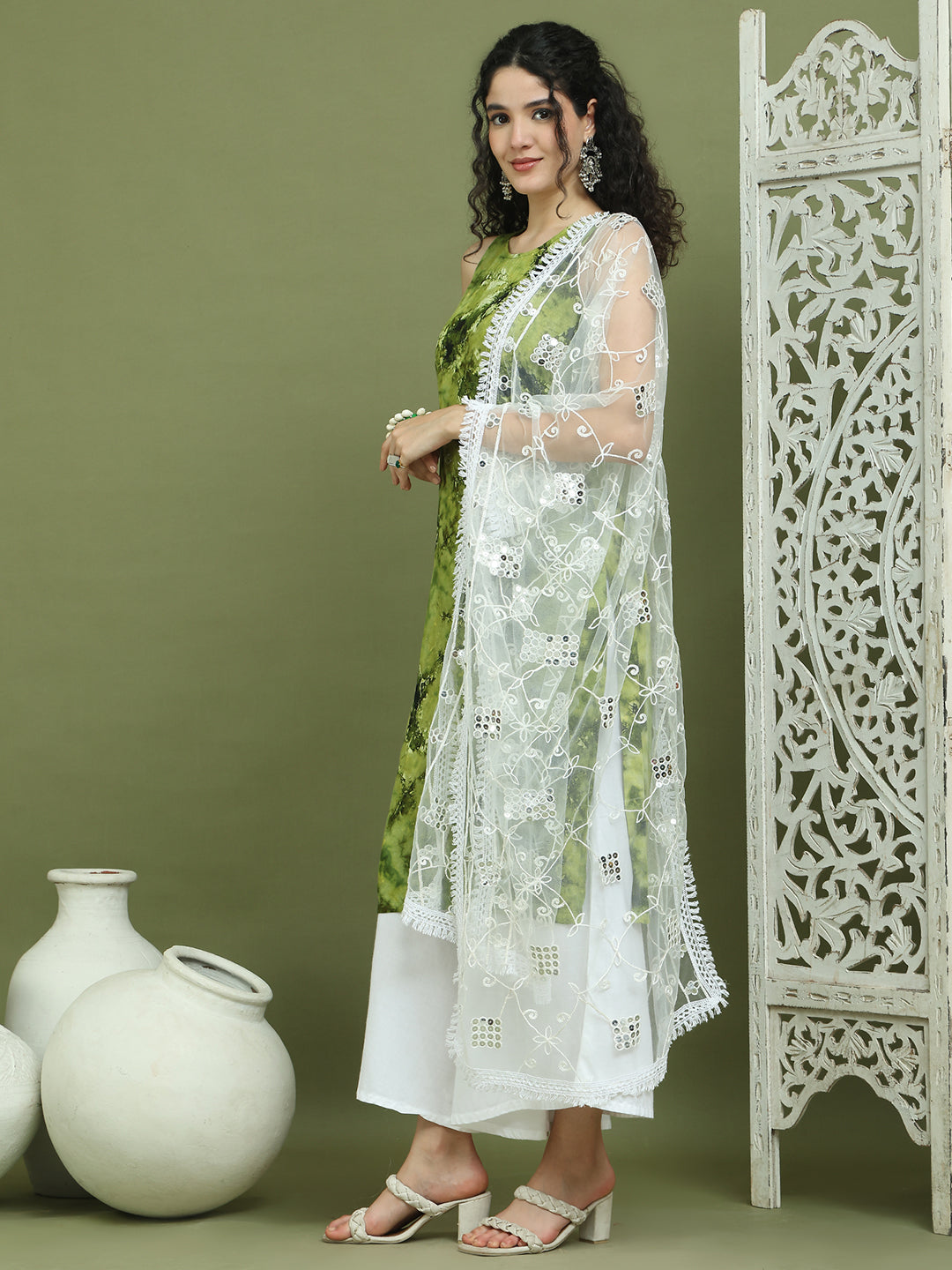 Printed Rayon Kurta Palazzo & Dupatta ( JOKPL 2137W D67W 1580 Olive )
