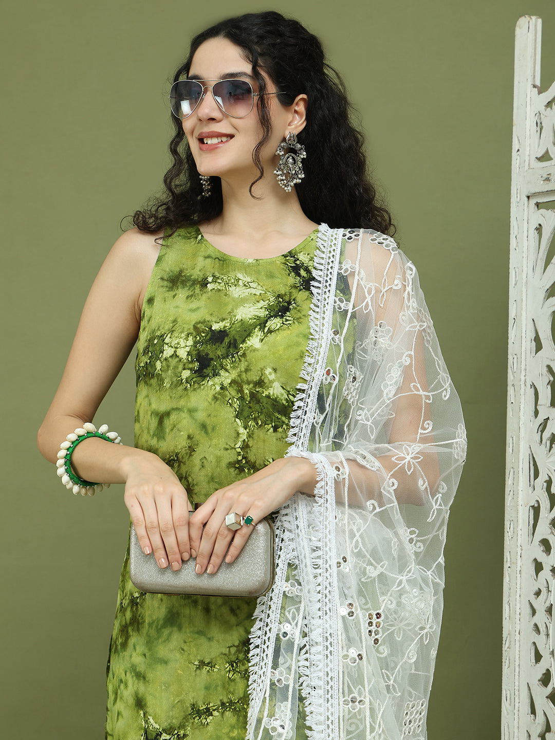 Printed Rayon Kurta Palazzo & Dupatta ( JOKPL 2137W D67W 1580 Olive )
