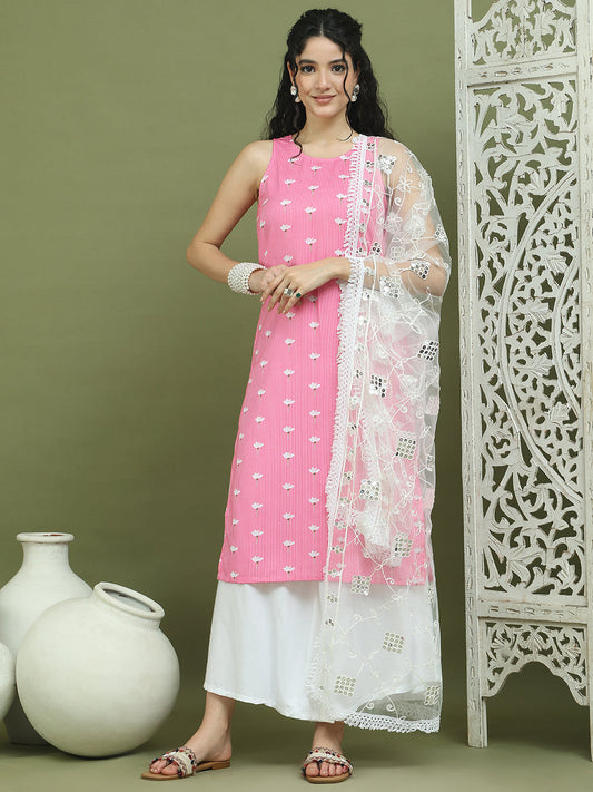 Printed Rayon Kurta Palazzo & Dupatta ( JOKPL 2137W D67W 1580 Pink )