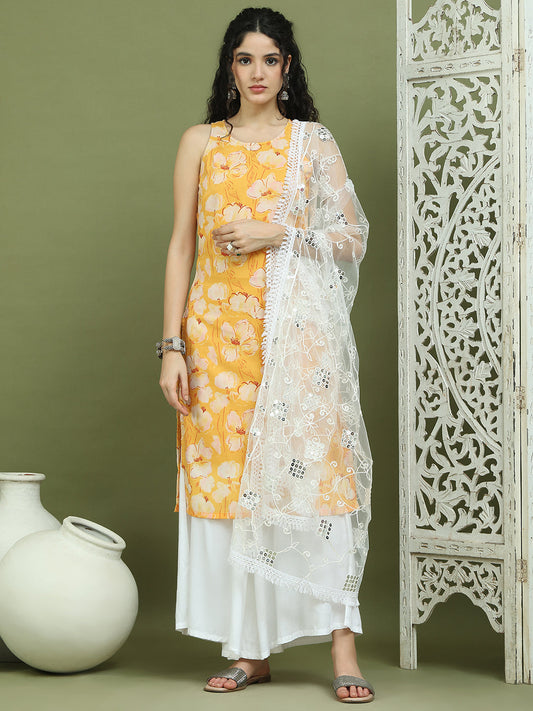 Printed Rayon Kurta Palazzo & Dupatta ( JOKPL 2137W D67W 1580 Yellow )