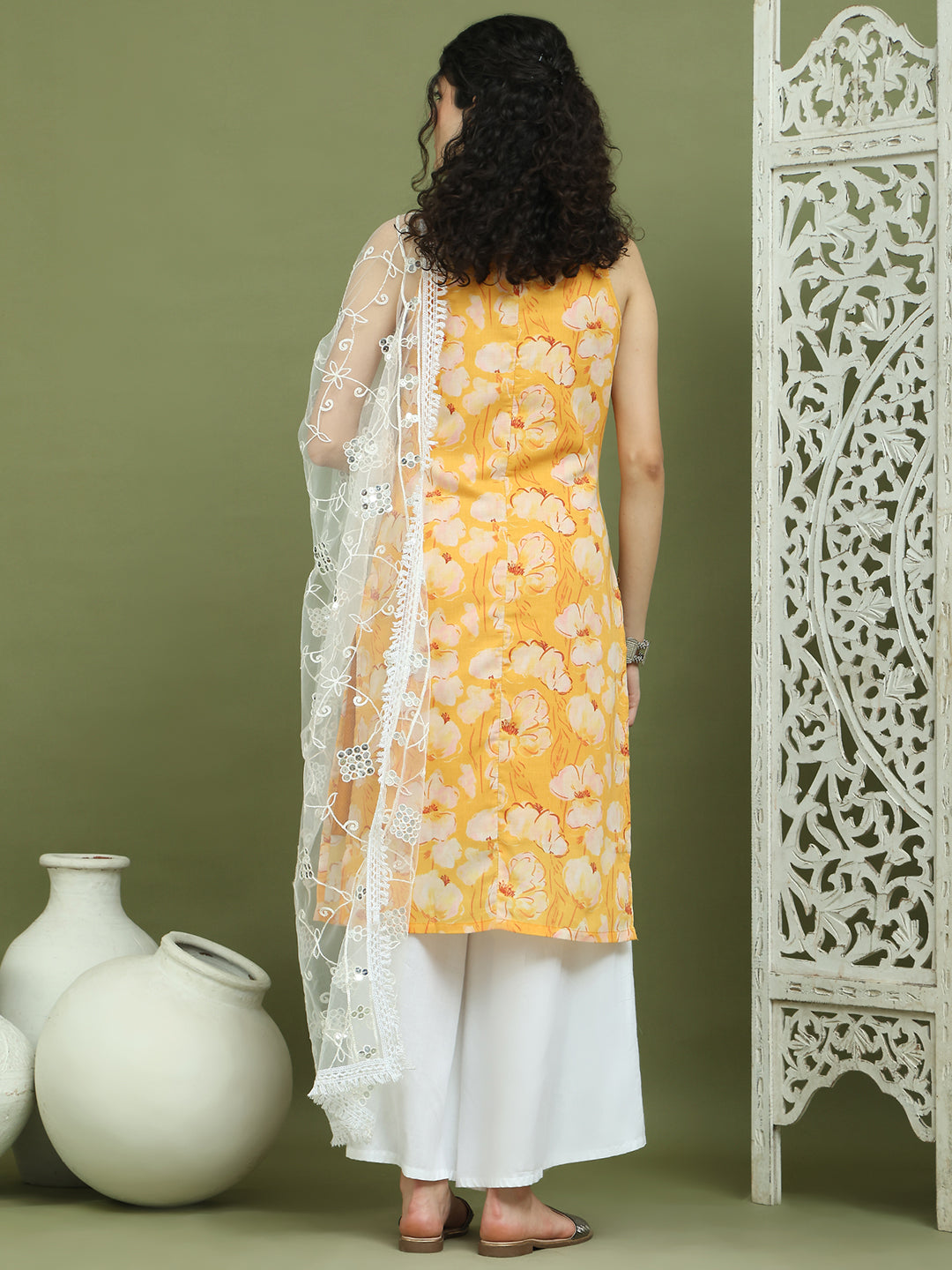 Printed Rayon Kurta Palazzo & Dupatta ( JOKPL 2137W D67W 1580 Yellow )