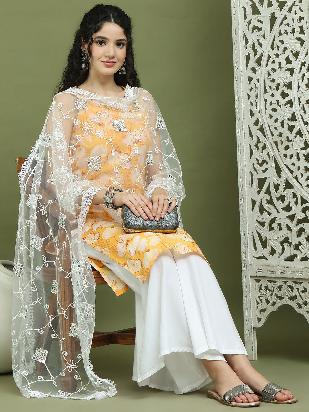 Printed Rayon Kurta Palazzo & Dupatta ( JOKPL 2137W D67W 1580 Yellow )