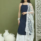 Screen Printed Pure Cotton Kurta Palazzos with Dupatta ( JOKPL 2137W D67W 1582 Navy )