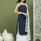 Screen Printed Pure Cotton Kurta Palazzos with Dupatta ( JOKPL 2137W D67W 1582 Navy )