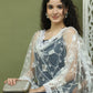Screen Printed Pure Cotton Kurta Palazzos with Dupatta ( JOKPL 2137W D67W 1582 Navy )