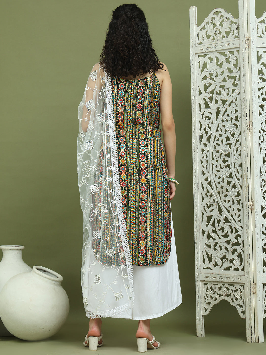 Foil Printed Rayon Kurta Palazzos With Dupatta ( JOKPL 2137W D67W 1583 Olive )