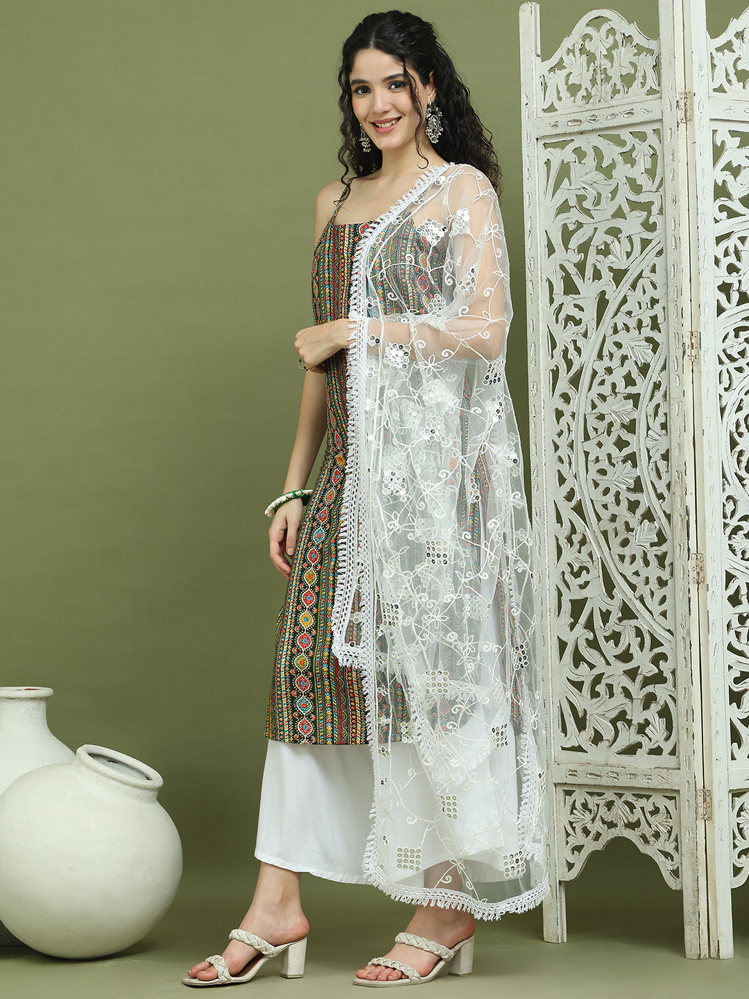 Foil Printed Rayon Kurta Palazzos With Dupatta ( JOKPL 2137W D67W 1583 Olive )