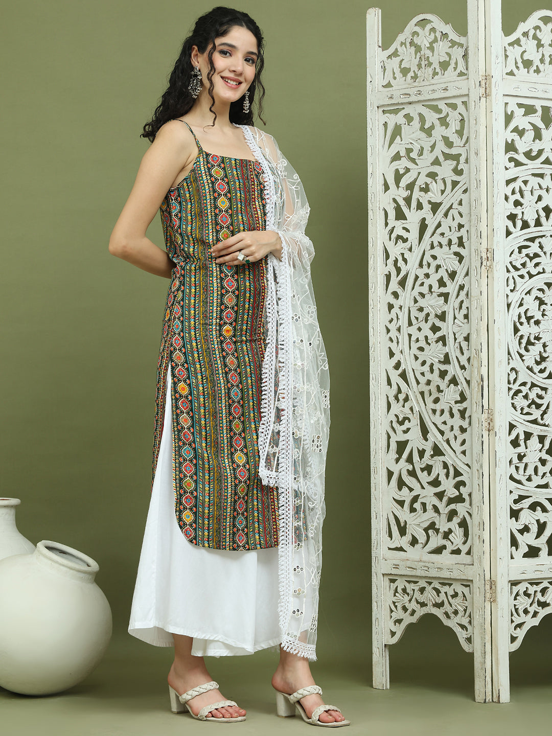 Foil Printed Rayon Kurta Palazzos With Dupatta ( JOKPL 2137W D67W 1583 Olive )