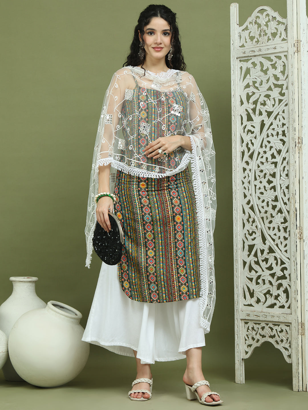 Foil Printed Rayon Kurta Palazzos With Dupatta ( JOKPL 2137W D67W 1583 Olive )