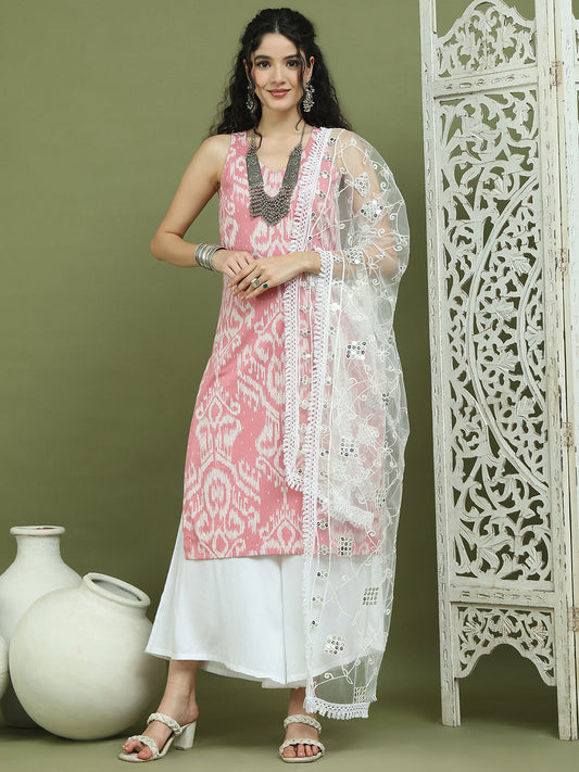 Printed Cotton Kurta Palazzo With Dupatta ( JOKPL 2137W D67W 1585 PInk )