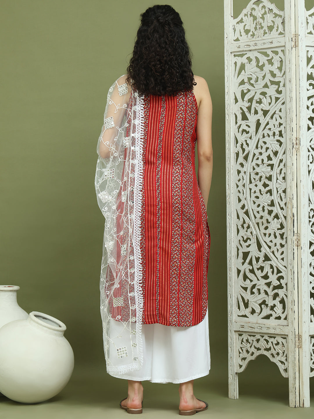 Foil Printed Rayon Kurta Palazzo Dupatta ( JOKPL 2137W D67W 1586 Red )