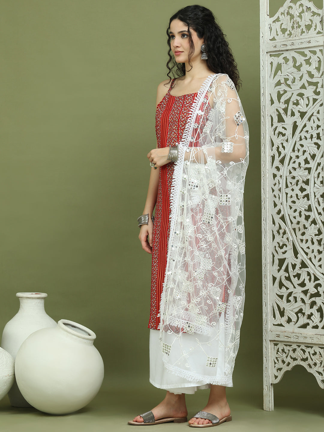 Foil Printed Rayon Kurta Palazzo Dupatta ( JOKPL 2137W D67W 1586 Red )