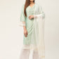 Women Blue Ethnic Motifs Jacquard Kurta with Palazzos & With Dupatta