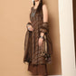 Woven Design flared kurta pallazos dupatta set