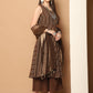 Woven Design flared kurta pallazos dupatta set