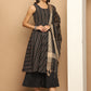 Woven Design flared kurta pallazos dupatta set