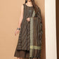 Woven Design flared kurta pallazos dupatta set