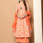 Printed orange flared kurta pallazos dupatta set ( JOKPL D56O 1546 Orange )