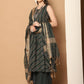 Women Olive Green Woven Design Kantha Work Kurta with Palazzos & With Dupatta ( JOKPL D56O 1554 Olive )