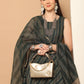 Women Olive Green Woven Design Kantha Work Kurta with Palazzos & With Dupatta ( JOKPL D56O 1554 Olive )