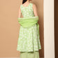 Printed green flared kurta pallazos dupatta set ( JOKPL D56P 1546 Pista )