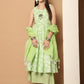 Printed green flared kurta pallazos dupatta set ( JOKPL D56P 1546 Pista )