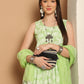 Printed green flared kurta pallazos dupatta set