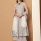 Women Grey Woven Design Flared Kurta with Palazzos & With Dupatta ( JOKPL D59GR 1553 Grey )
